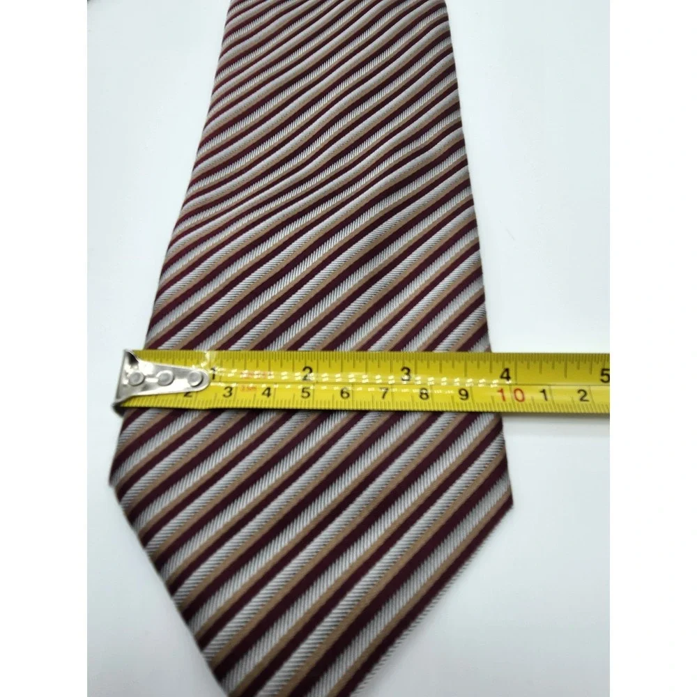Kenneth Cole Maroon Gold Silver Striped Pattern Designer Tie 57